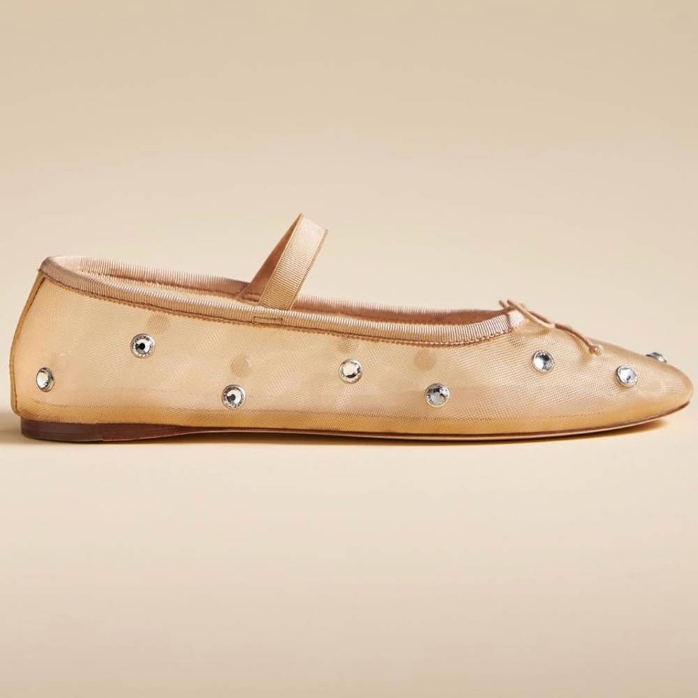 NWT Crystal Mesh Mary Jane Ballet Flats with Stretch Band